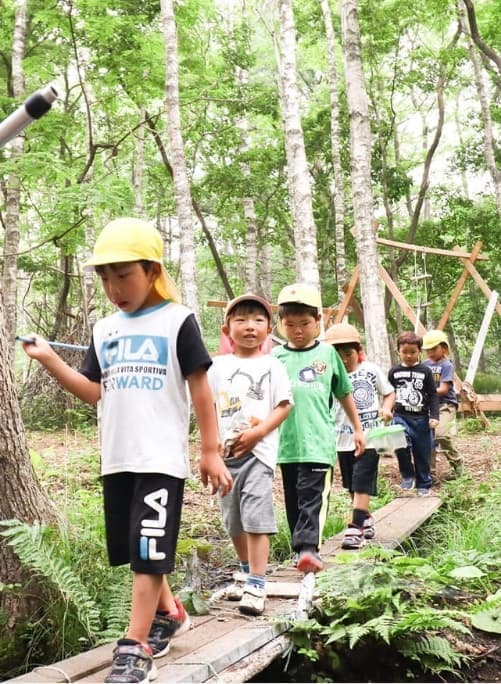 つり橋を渡る子供たち