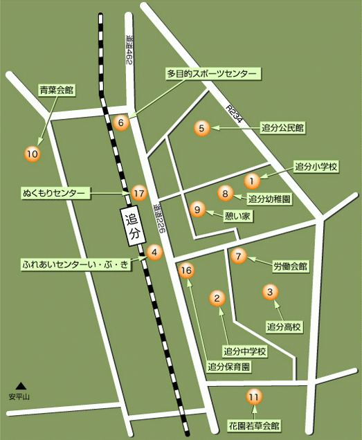 追分地区 避難所拡大地図