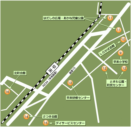 早来地区 避難所拡大地図